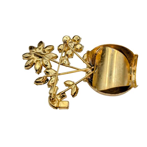 VTG Mid-Century Multi-Color Glass Stone Flowers in Gold Tone Flower Pot Brooch - Picture 2 of 9